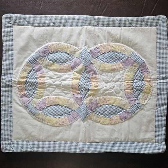 Double Wedding Ring Standard Quilted Pillow Sham Cover Blue Country Cottage 2pc - Picture 1 of 9